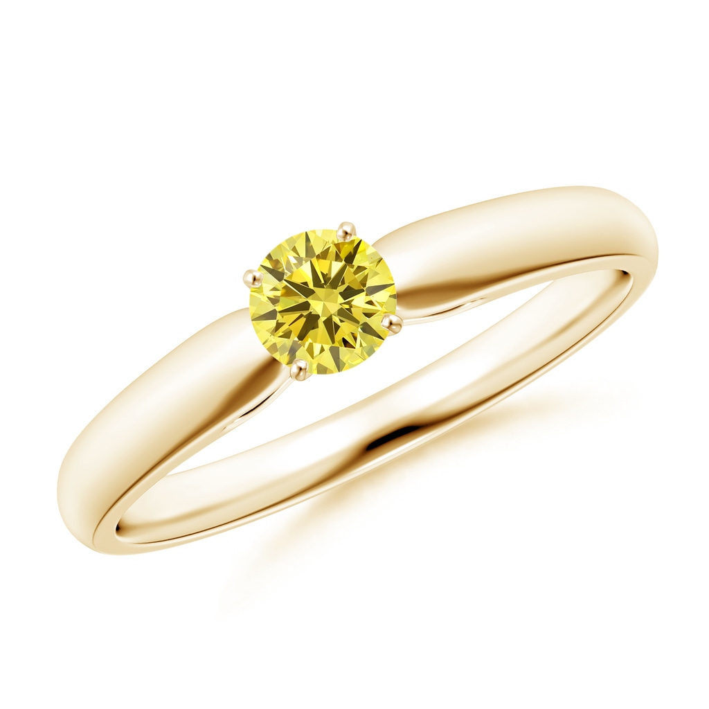 4.1mm Labgrown Classic Solitaire Lab-Grown Fancy Intense Yellow Diamond Rounded Cathedral Engagement Ring in Yellow Gold