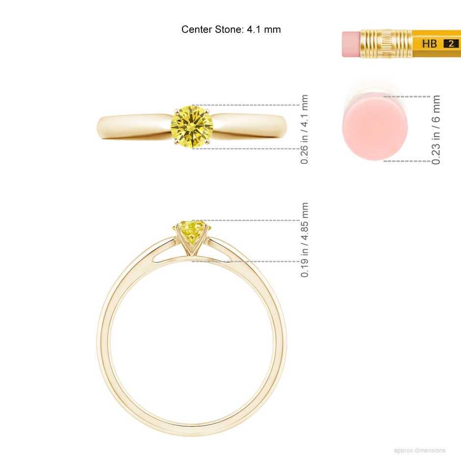 4.1mm Labgrown Classic Solitaire Lab-Grown Fancy Intense Yellow Diamond Rounded Cathedral Engagement Ring in Yellow Gold ruler