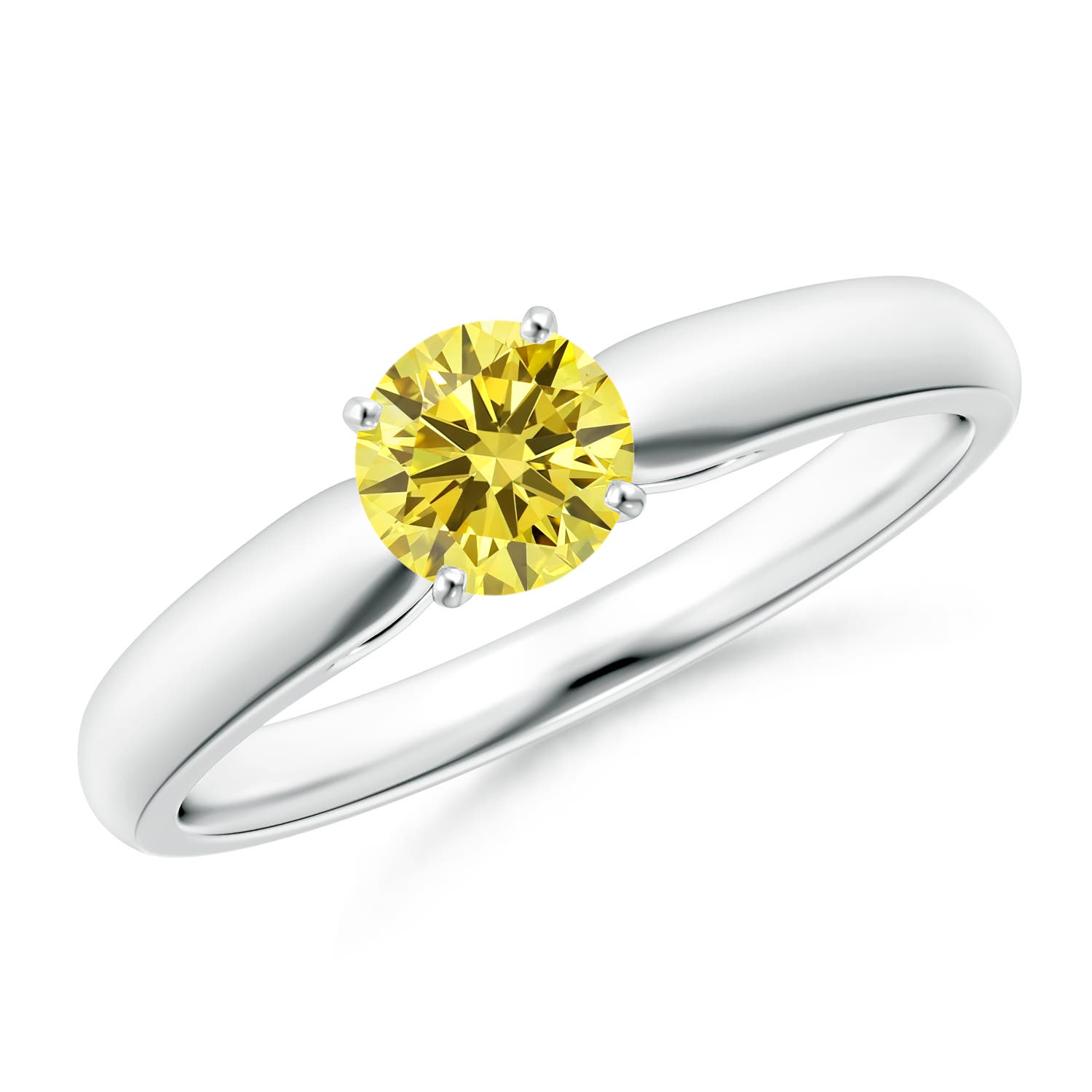 5.1mm Labgrown Classic Solitaire Lab-Grown Fancy Intense Yellow Diamond Rounded Cathedral Engagement Ring in White Gold