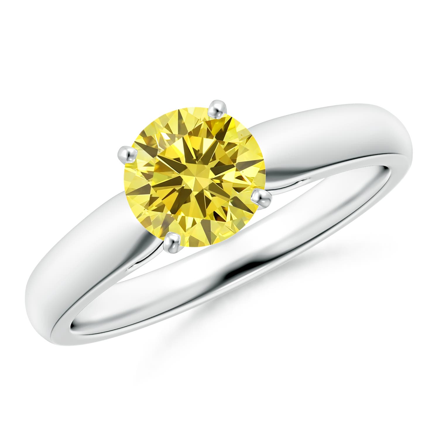6.4mm Labgrown Classic Solitaire Lab-Grown Fancy Intense Yellow Diamond Rounded Cathedral Engagement Ring in 18K White Gold