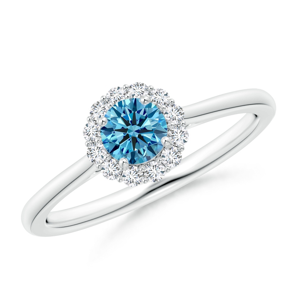 4.5mm Labgrown Classic Round Lab-Grown Fancy Intense Blue Diamond Scalloped Halo Ring in White Gold 