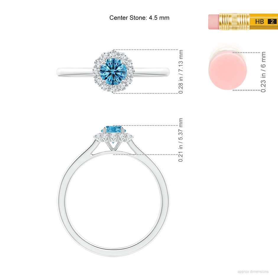 4.5mm Labgrown Classic Round Lab-Grown Fancy Intense Blue Diamond Scalloped Halo Ring in White Gold ruler