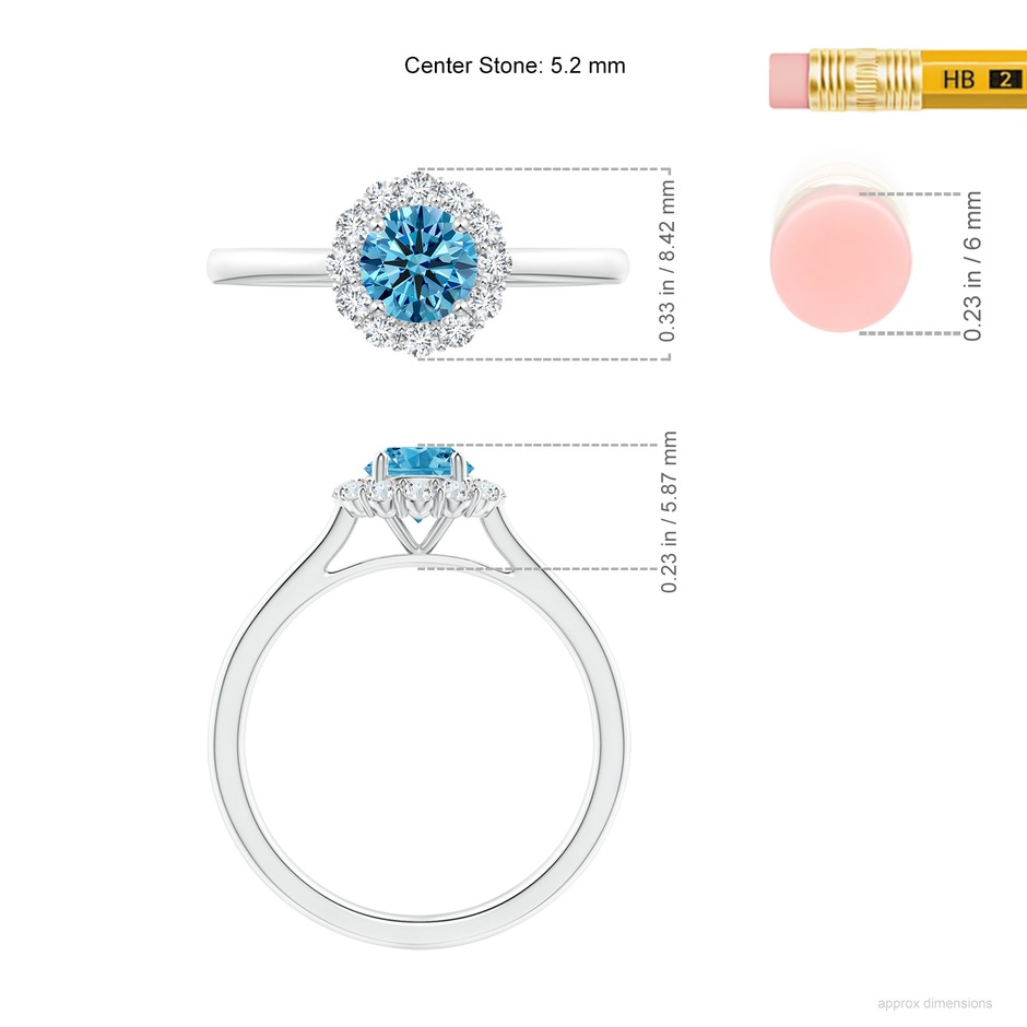 5.2mm Labgrown Classic Round Lab-Grown Fancy Intense Blue Diamond Scalloped Halo Ring in White Gold ruler