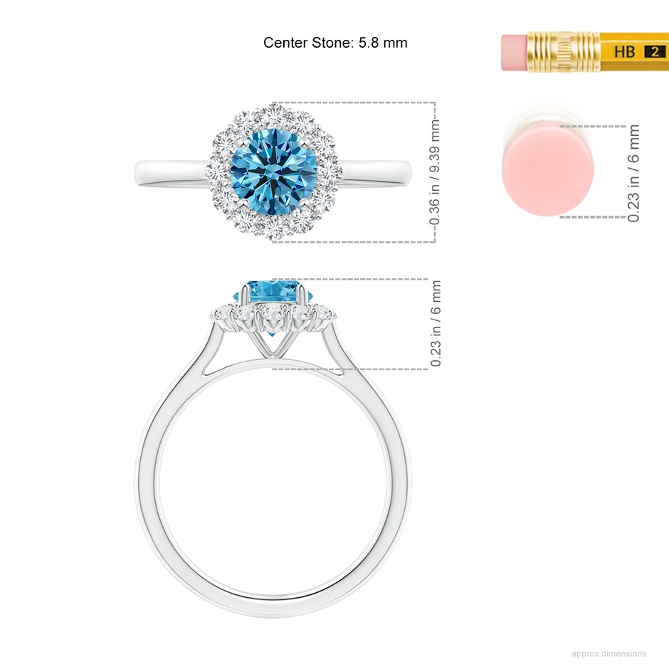 5.8mm Labgrown Classic Round Lab-Grown Fancy Intense Blue Diamond Scalloped Halo Ring in White Gold ruler