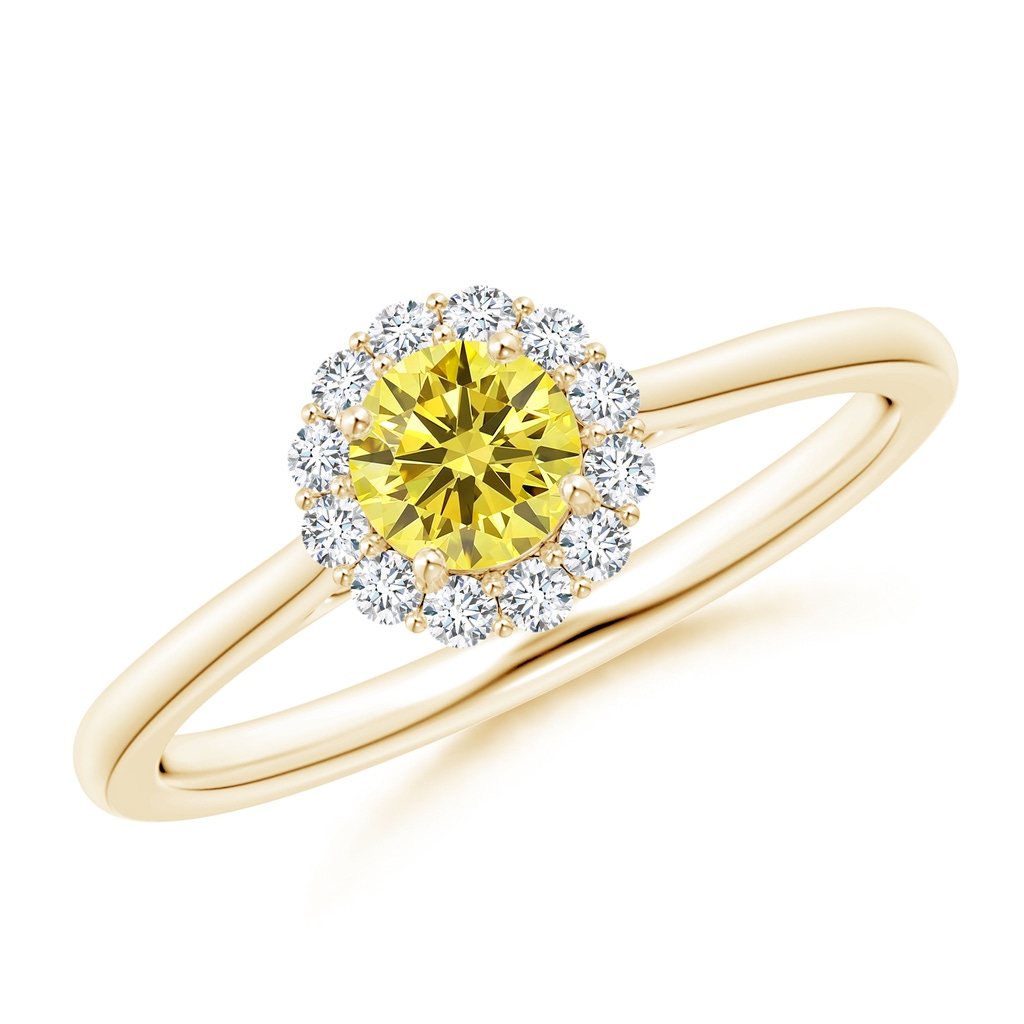 4.5mm Labgrown Classic Round Lab-Grown Fancy Intense Yellow Diamond Scalloped Halo Ring in Yellow Gold