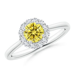 5.2mm Labgrown Classic Round Lab-Grown Fancy Intense Yellow Diamond Scalloped Halo Ring in White Gold