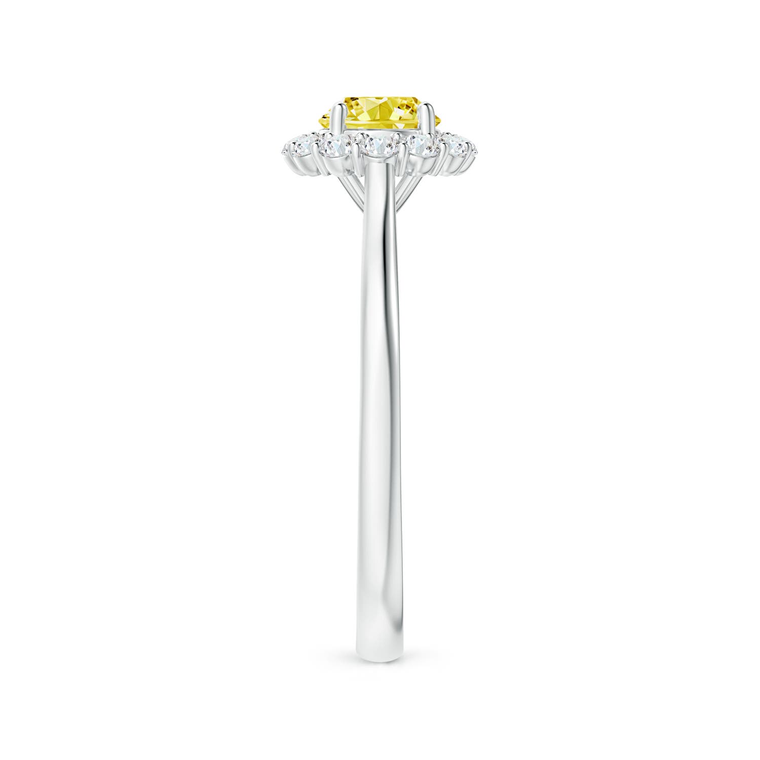 5.2mm Labgrown Classic Round Lab-Grown Fancy Intense Yellow Diamond Scalloped Halo Ring in White Gold - side 3