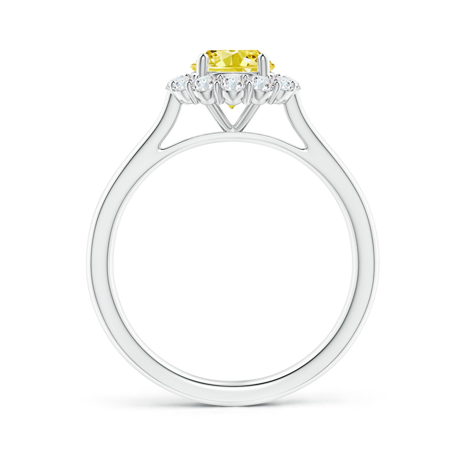 5.8mm Labgrown Classic Round Lab-Grown Fancy Intense Yellow Diamond Scalloped Halo Ring in P950 Platinum