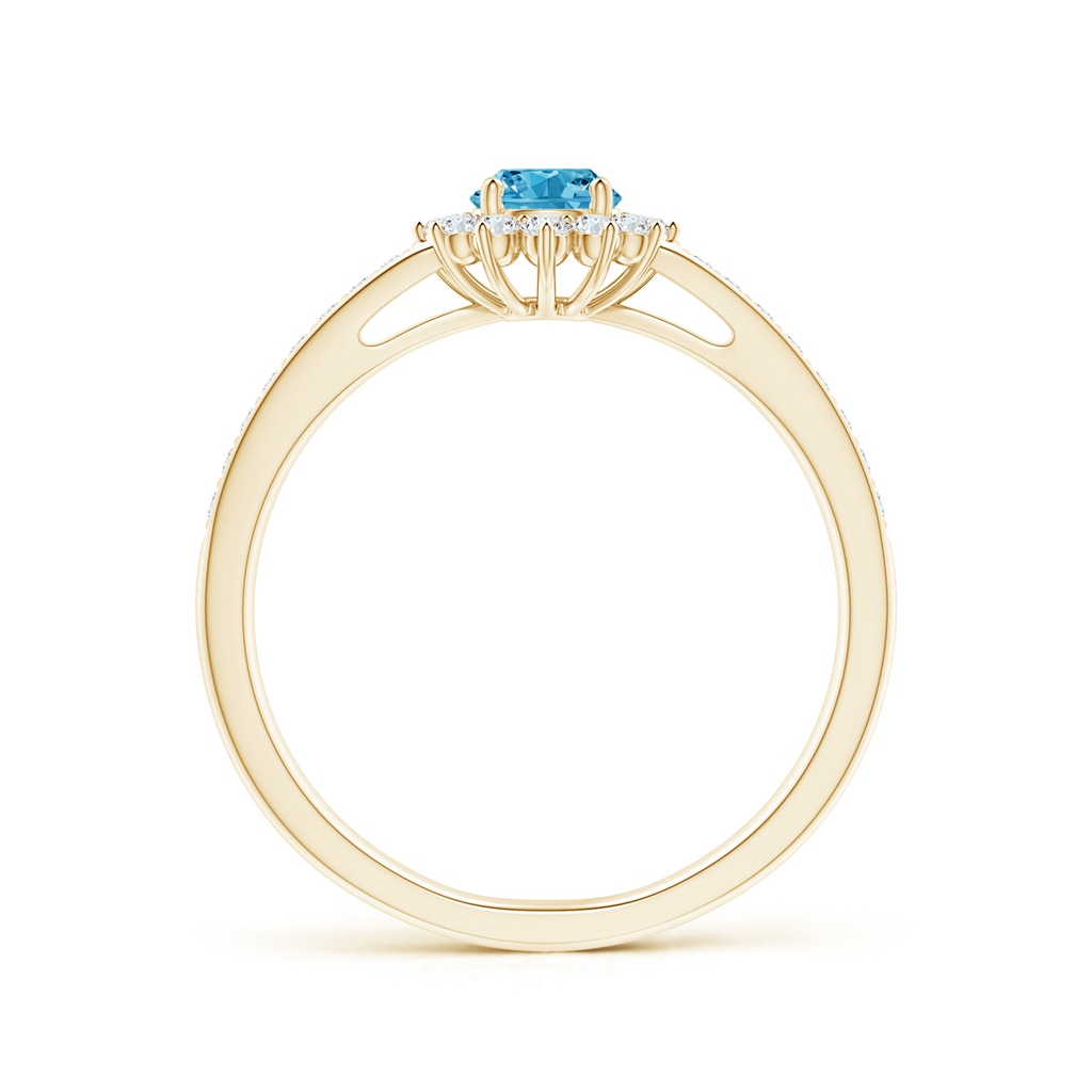 4.2mm Labgrown Classic Floral Halo Round Lab-Grown Fancy Intense Blue Diamond Ring with Accents in Yellow Gold - side 199