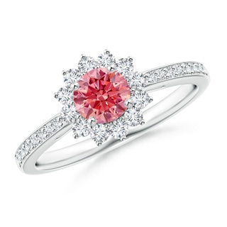 4.9mm Labgrown Classic Floral Halo Round Lab-Grown Fancy Intense Pink Diamond Ring with Accents in P950 Platinum