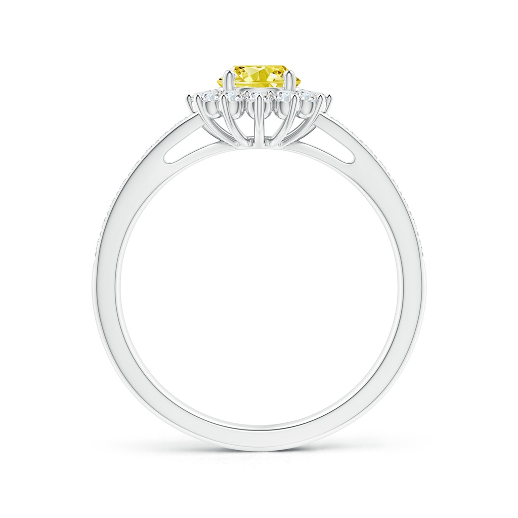 4.9mm Labgrown Classic Floral Halo Round Lab-Grown Fancy Intense Yellow Diamond Ring with Accents in White Gold - side 199