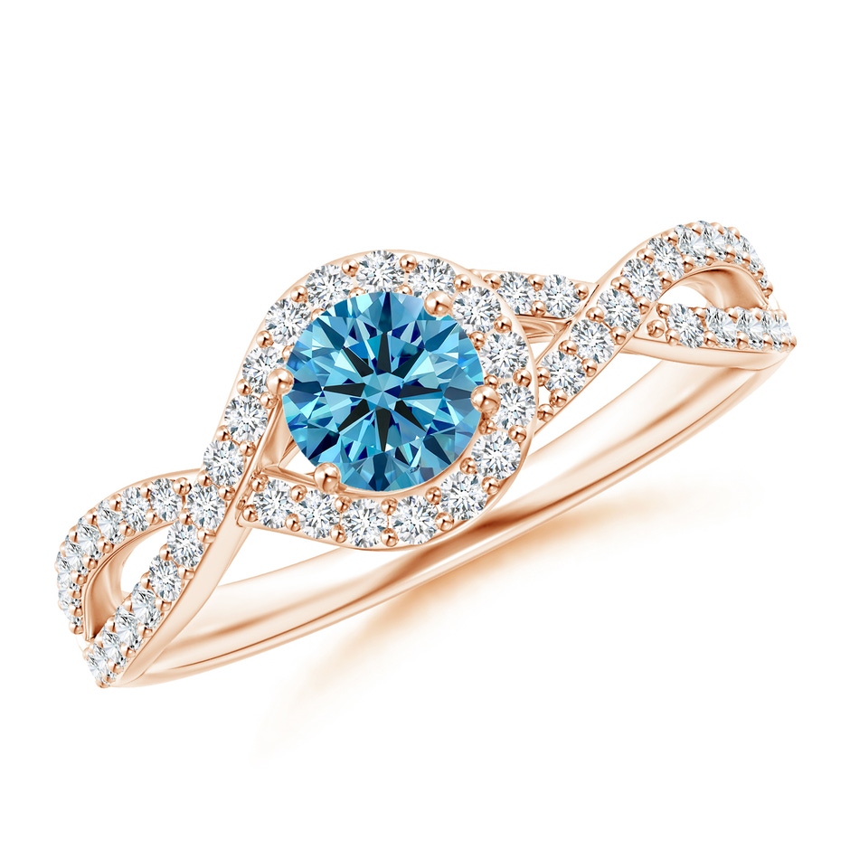 4.9mm Labgrown Criss Cross Infinity Halo Lab-Grown Fancy Intense Blue Diamond Ring in Rose Gold 