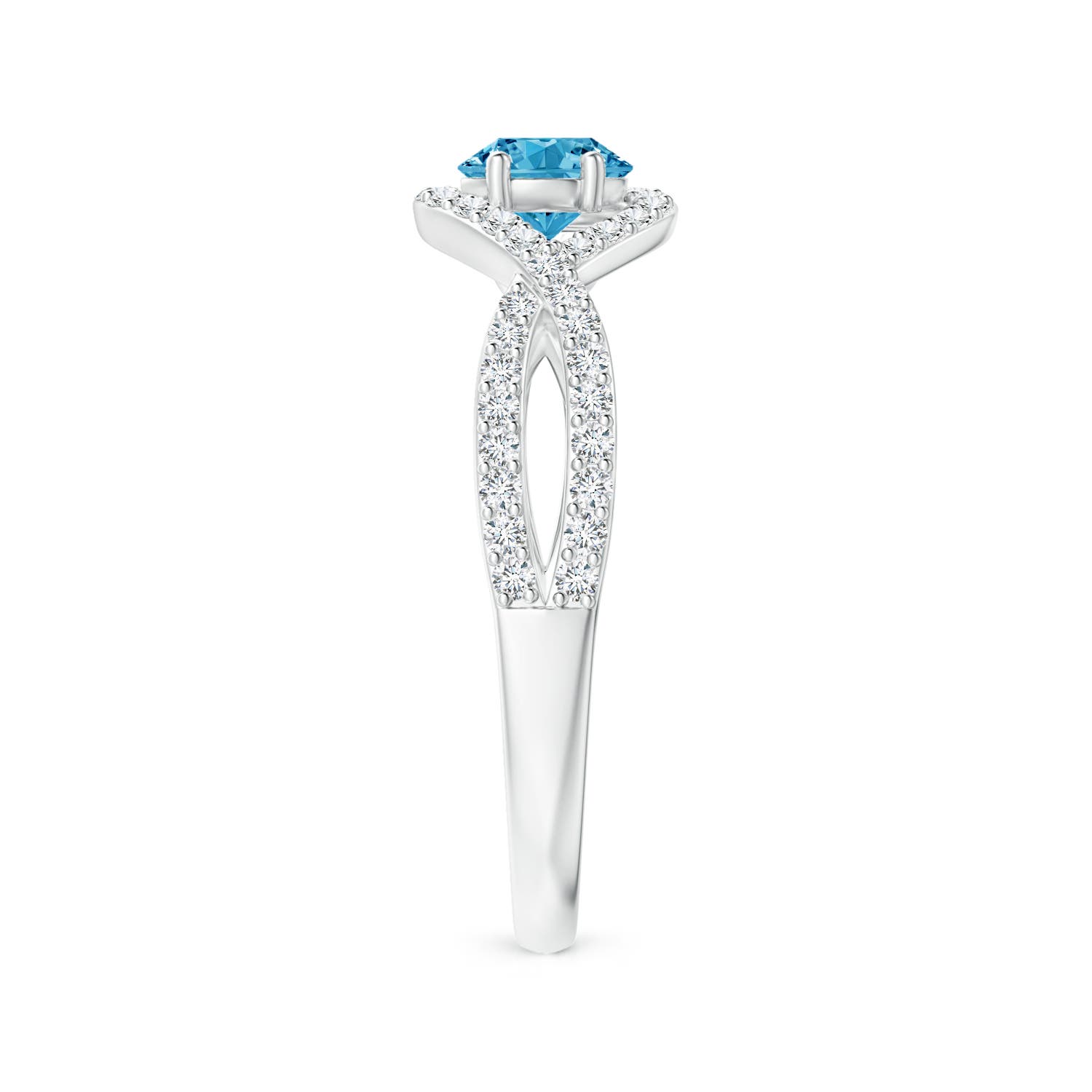 4.9mm Labgrown Criss Cross Infinity Halo Lab-Grown Fancy Intense Blue Diamond Ring in White Gold - side 3