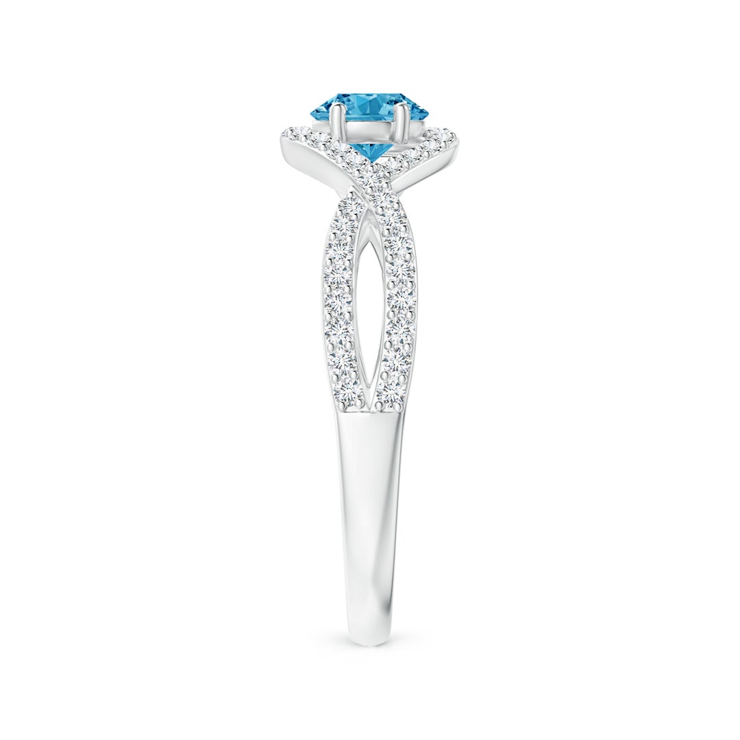 4.9mm Labgrown Criss Cross Infinity Halo Lab-Grown Fancy Intense Blue Diamond Ring in White Gold - side 3