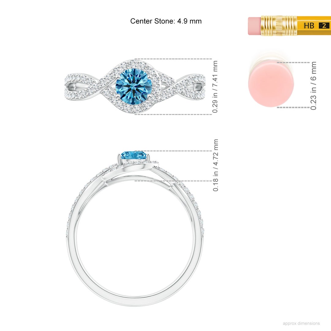 4.9mm Labgrown Criss Cross Infinity Halo Lab-Grown Fancy Intense Blue Diamond Ring in White Gold - ruler