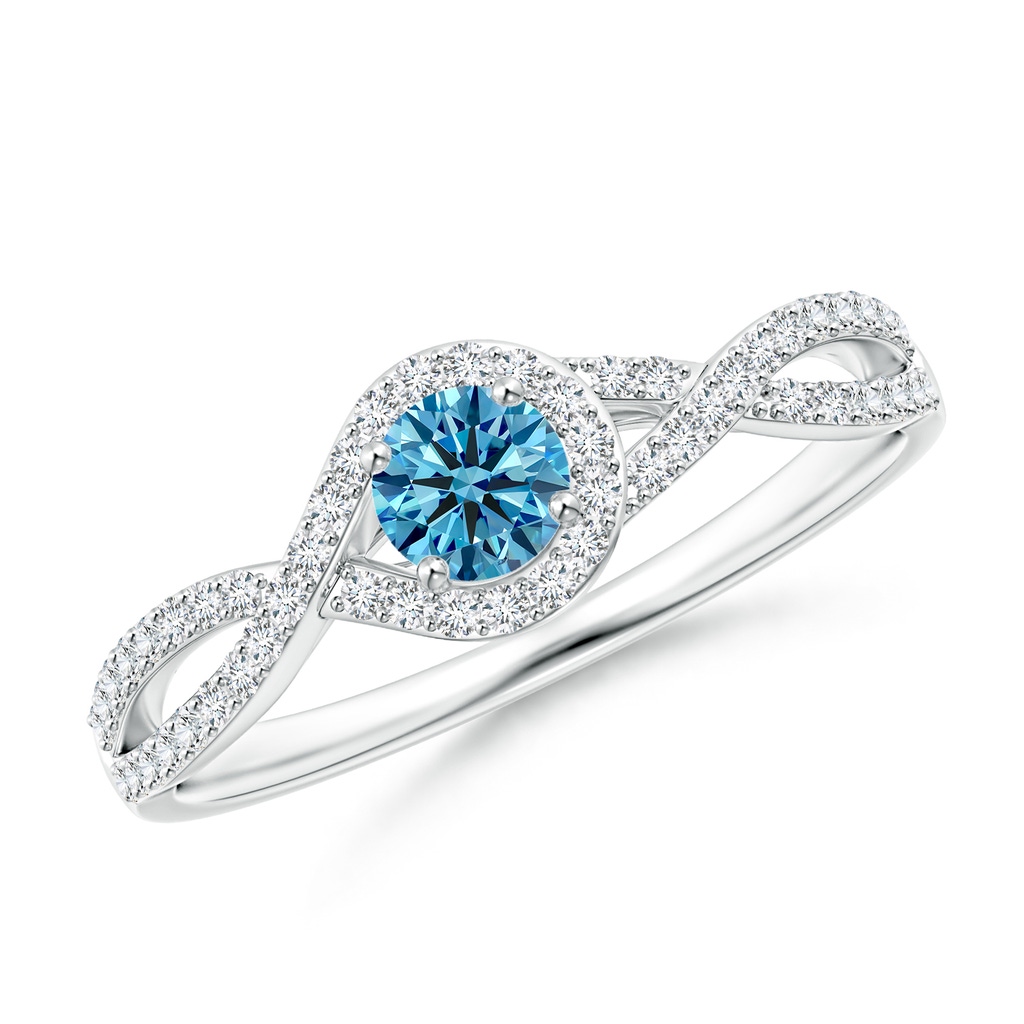 4mm Labgrown Criss Cross Infinity Halo Lab-Grown Fancy Intense Blue Diamond Ring in P950 Platinum