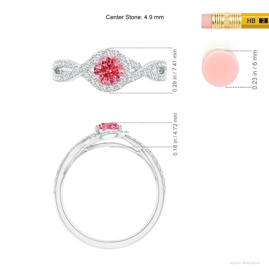 4.9mm Labgrown Criss Cross Infinity Halo Lab-Grown Fancy Intense Pink Diamond Ring in White Gold ruler