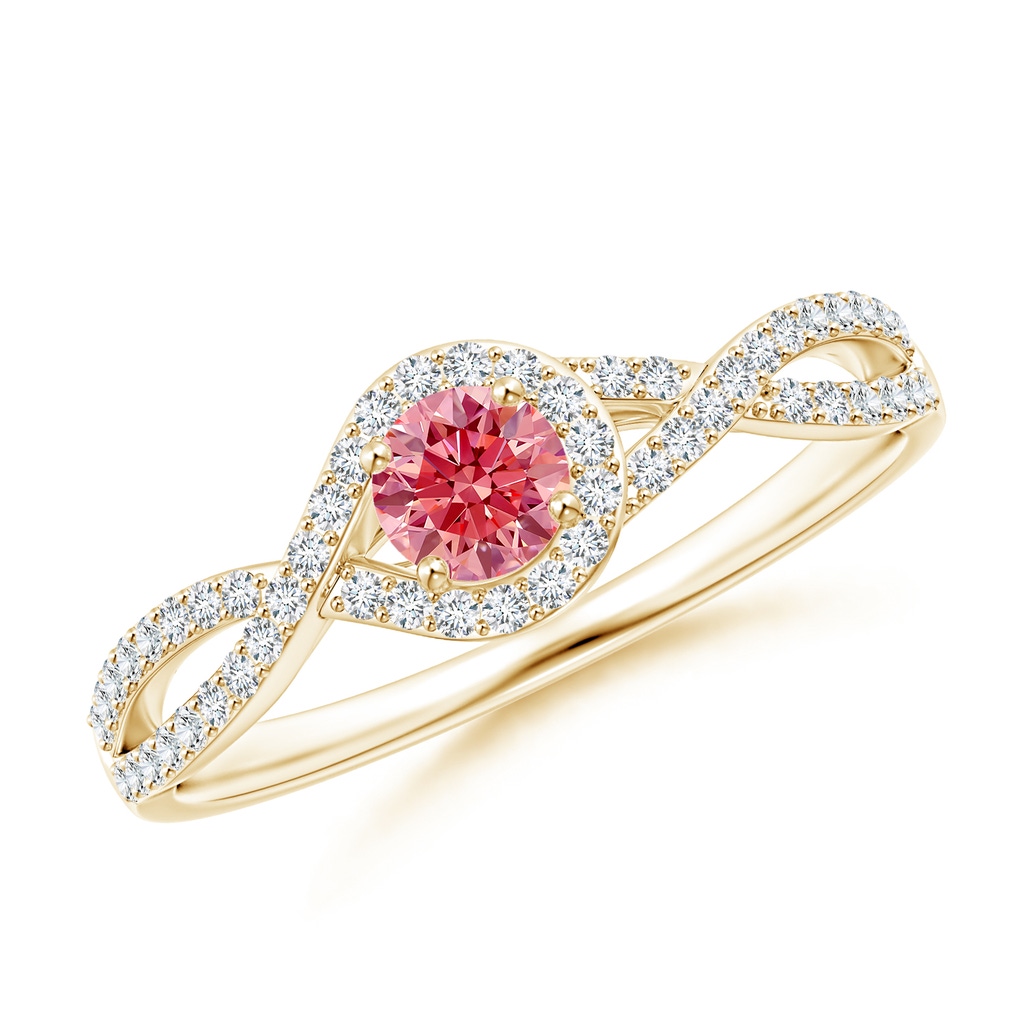 4mm Labgrown Criss Cross Infinity Halo Lab-Grown Fancy Intense Pink Diamond Ring in Yellow Gold