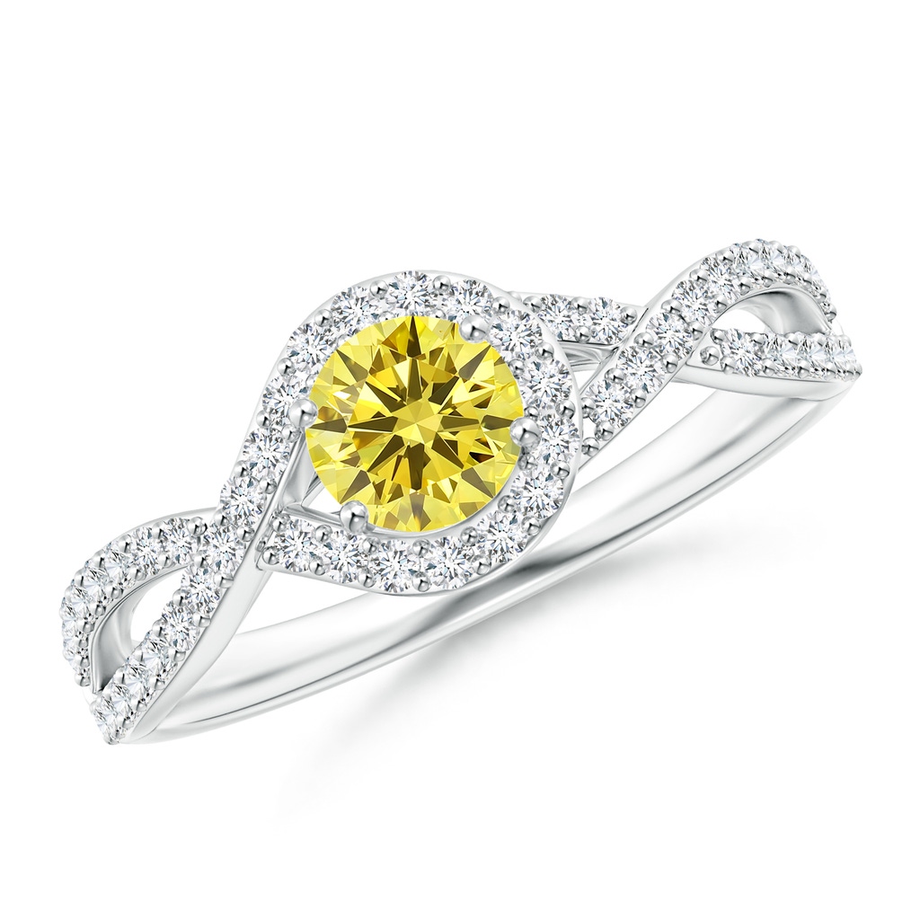 4.9mm Labgrown Criss Cross Infinity Halo Lab-Grown Fancy Intense Yellow Diamond Ring in White Gold