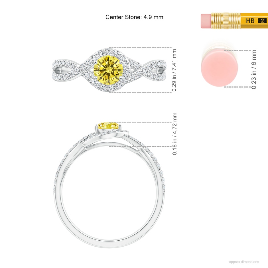 4.9mm Labgrown Criss Cross Infinity Halo Lab-Grown Fancy Intense Yellow Diamond Ring in White Gold ruler