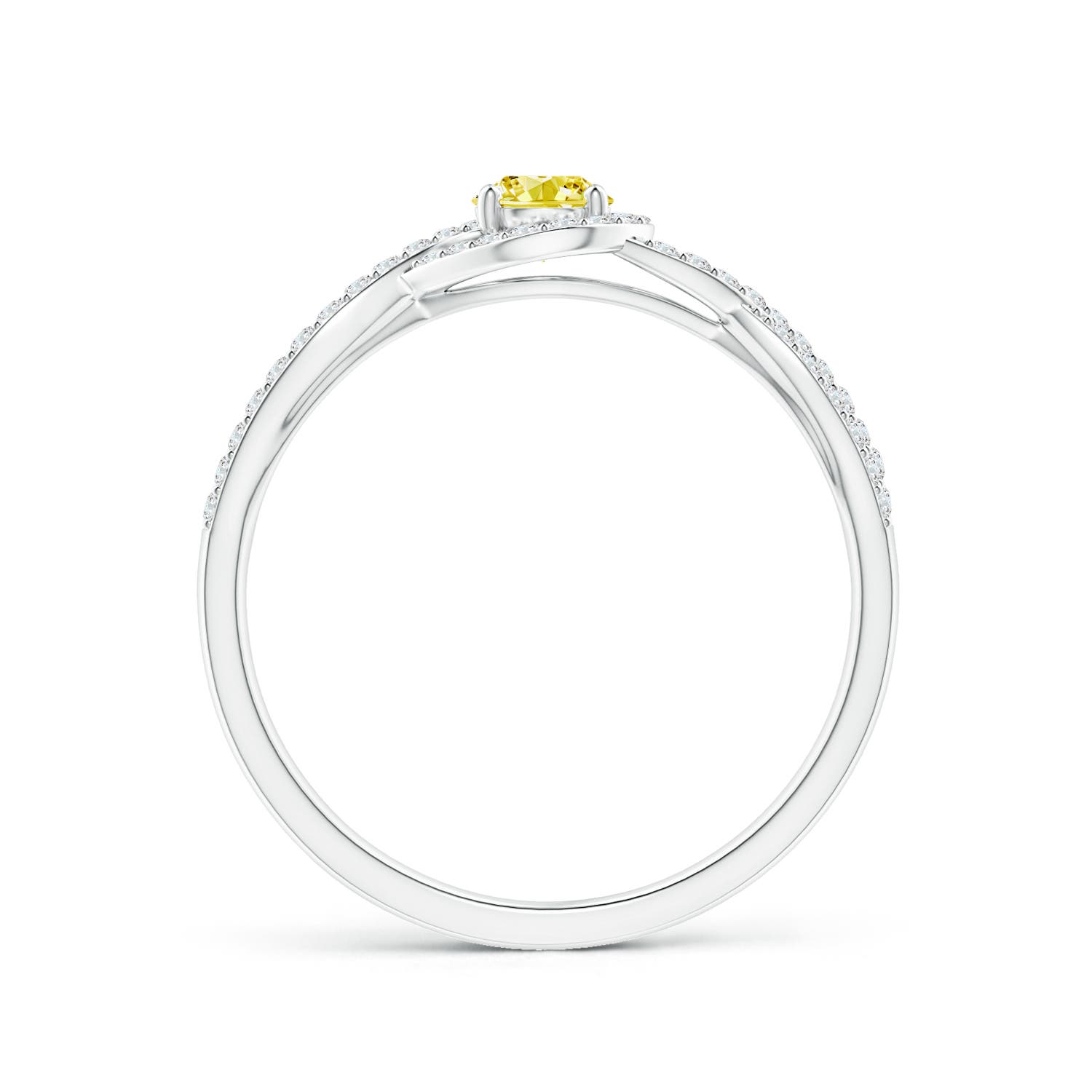 4mm Labgrown Criss Cross Infinity Halo Lab-Grown Fancy Intense Yellow Diamond Ring in 18K White Gold