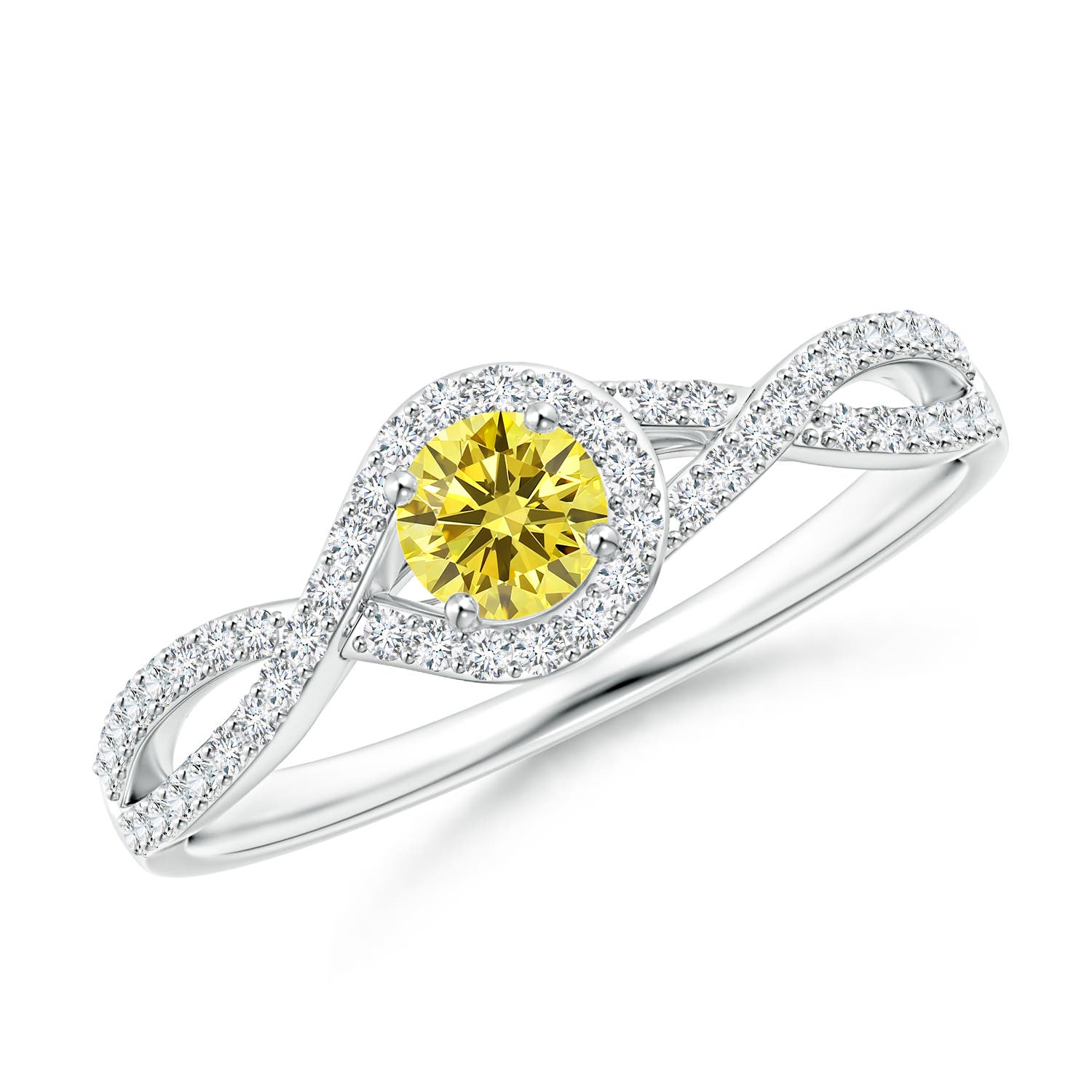 4mm Labgrown Criss Cross Infinity Halo Lab-Grown Fancy Intense Yellow Diamond Ring in White Gold