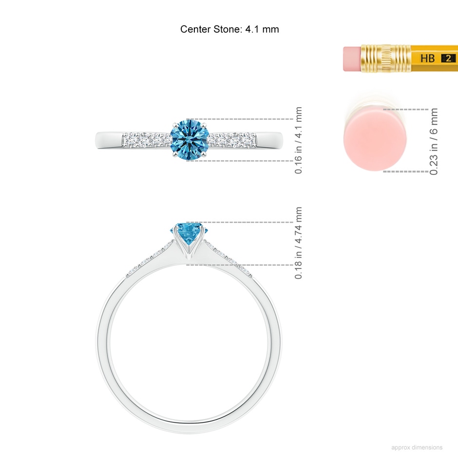 4.1mm Labgrown Solitaire Lab-Grown Fancy Intense Blue Diamond Tapered Shank Engagement Ring with Accents in P950 Platinum ruler