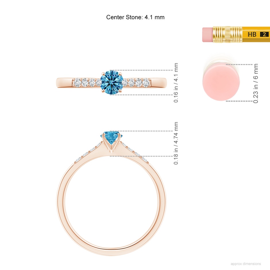 4.1mm Labgrown Solitaire Lab-Grown Fancy Intense Blue Diamond Tapered Shank Engagement Ring with Accents in Rose Gold ruler