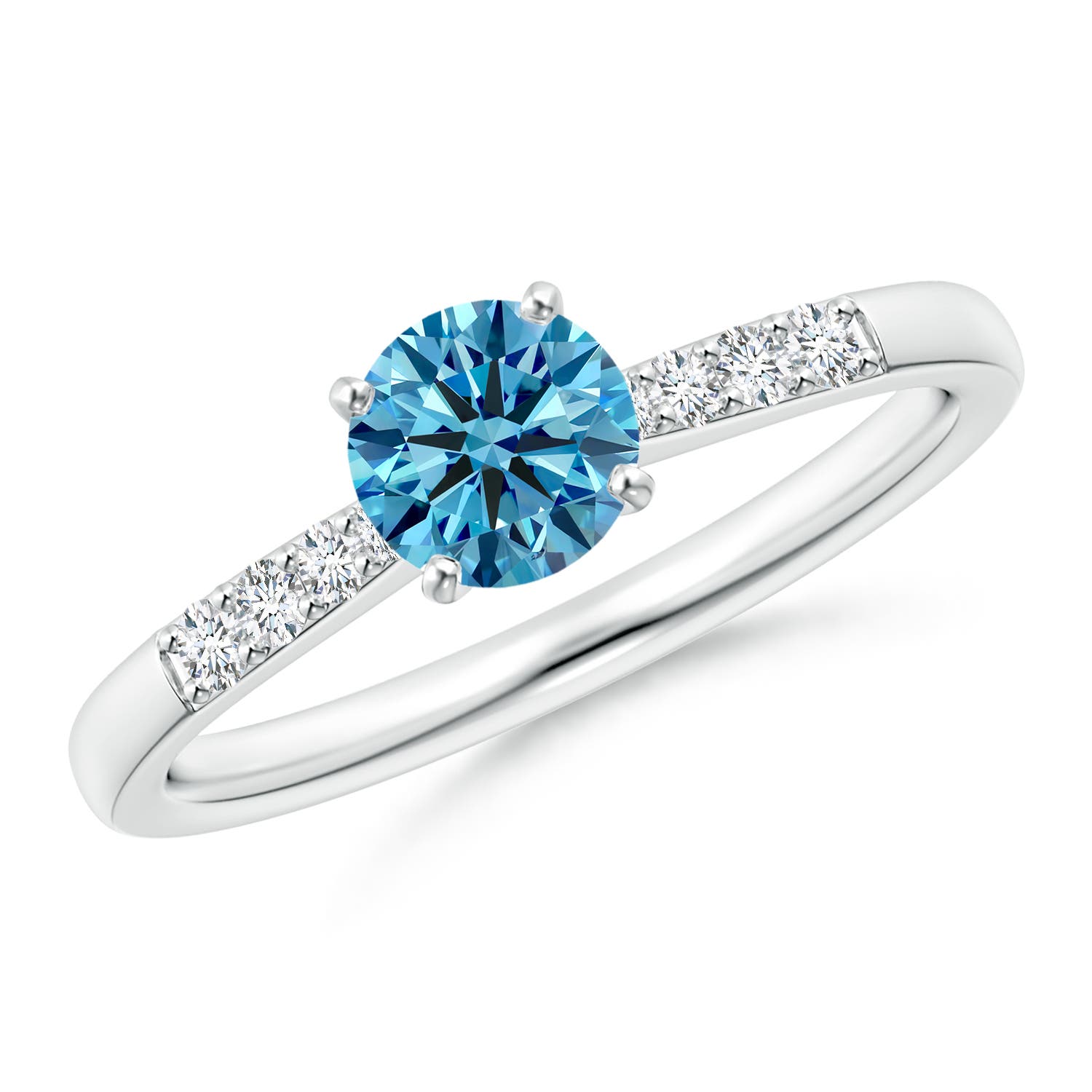 5.6mm Labgrown Solitaire Lab-Grown Fancy Intense Blue Diamond Tapered Shank Engagement Ring with Accents in 18K White Gold