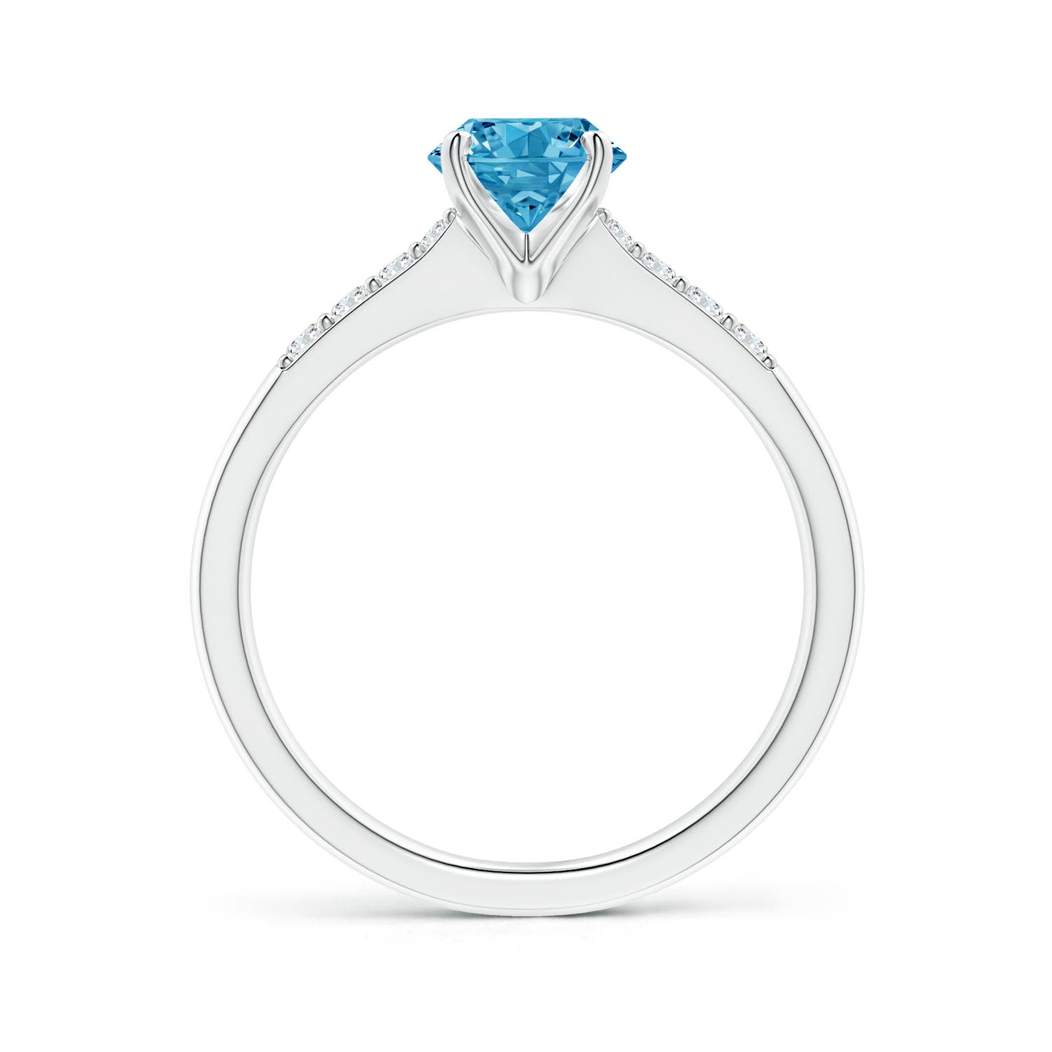 5.6mm Labgrown Solitaire Lab-Grown Fancy Intense Blue Diamond Tapered Shank Engagement Ring with Accents in 18K White Gold