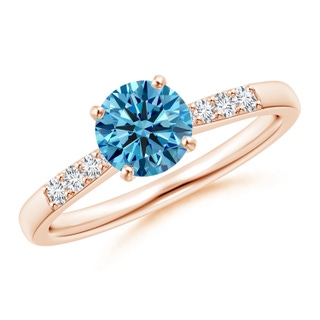 6.1mm Labgrown Solitaire Lab-Grown Fancy Intense Blue Diamond Tapered Shank Engagement Ring with Accents in 18K Rose Gold