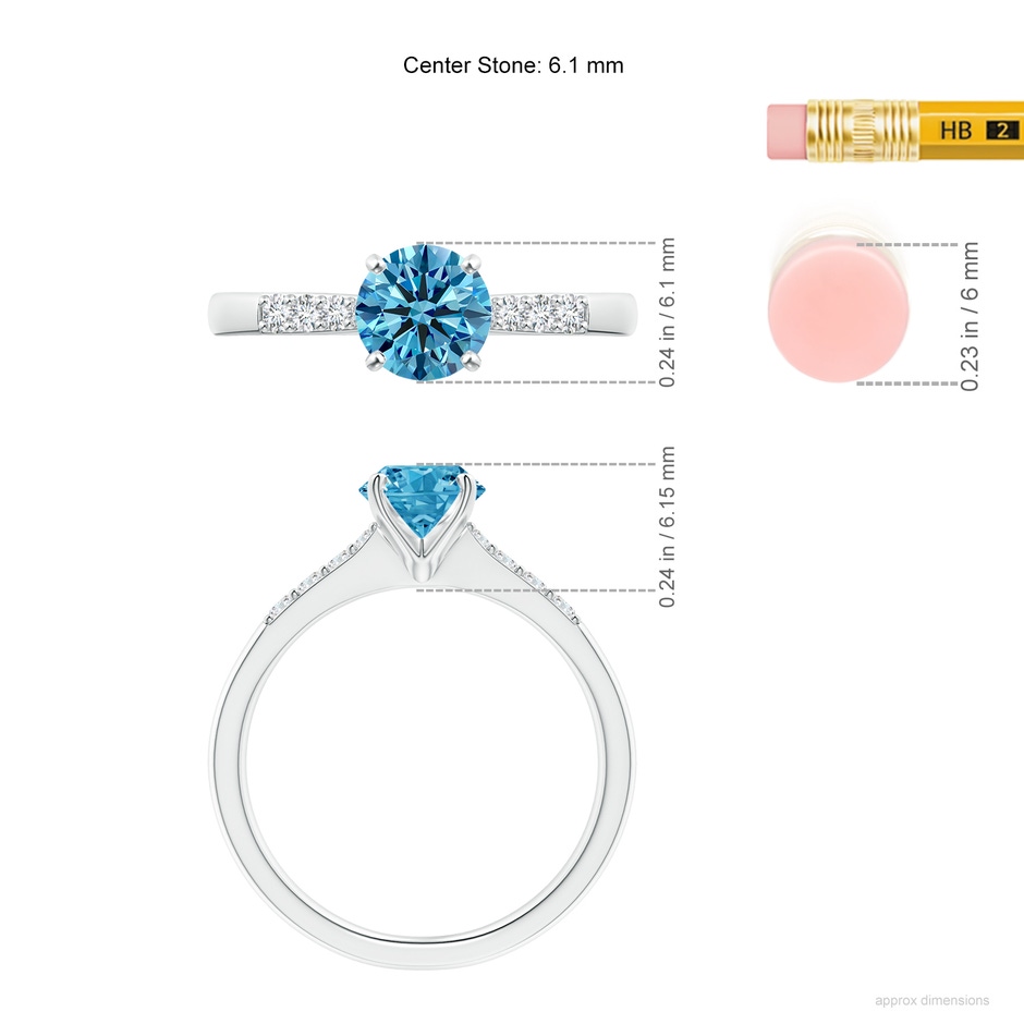 6.1mm Labgrown Solitaire Lab-Grown Fancy Intense Blue Diamond Tapered Shank Engagement Ring with Accents in White Gold ruler