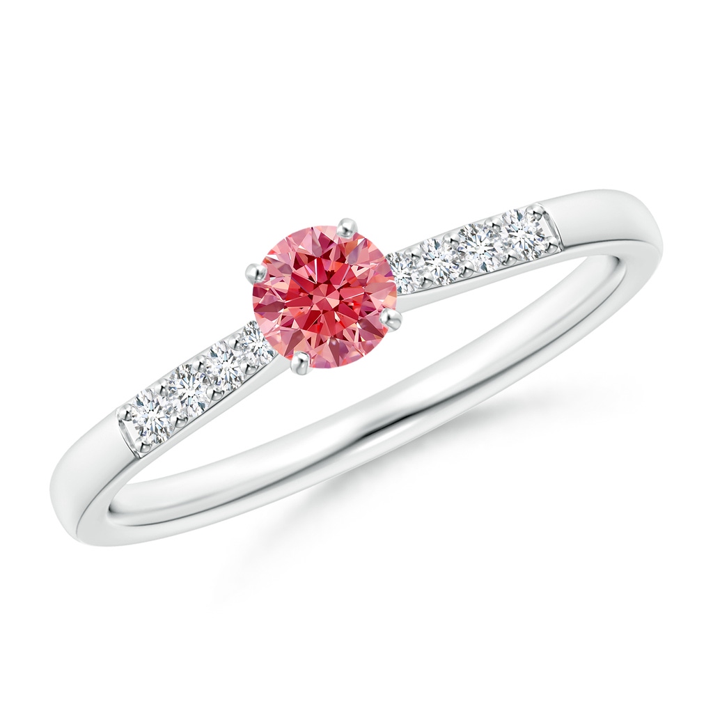 4.1mm Labgrown Solitaire Lab-Grown Fancy Intense Pink Diamond Tapered Shank Engagement Ring with Accents in P950 Platinum