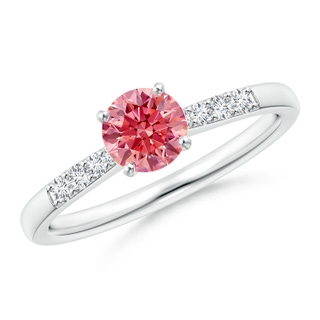 5.6mm Labgrown Solitaire Lab-Grown Fancy Intense Pink Diamond Tapered Shank Engagement Ring with Accents in White Gold