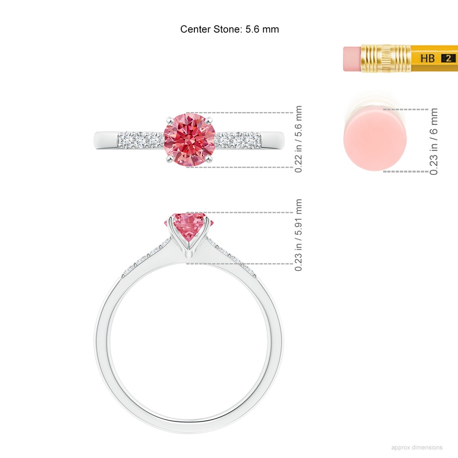 5.6mm Labgrown Solitaire Lab-Grown Fancy Intense Pink Diamond Tapered Shank Engagement Ring with Accents in White Gold ruler