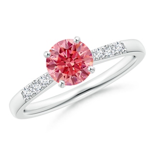 6.1mm Labgrown Solitaire Lab-Grown Fancy Intense Pink Diamond Tapered Shank Engagement Ring with Accents in P950 Platinum