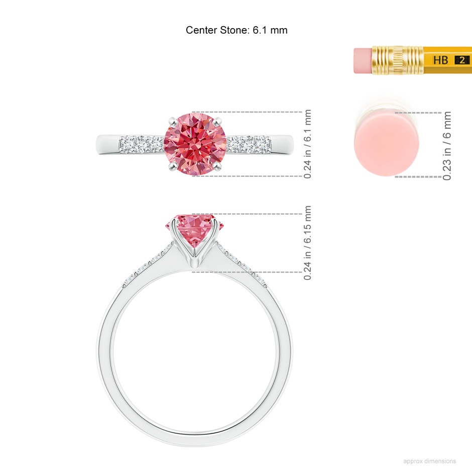 6.1mm Labgrown Solitaire Lab-Grown Fancy Intense Pink Diamond Tapered Shank Engagement Ring with Accents in P950 Platinum ruler