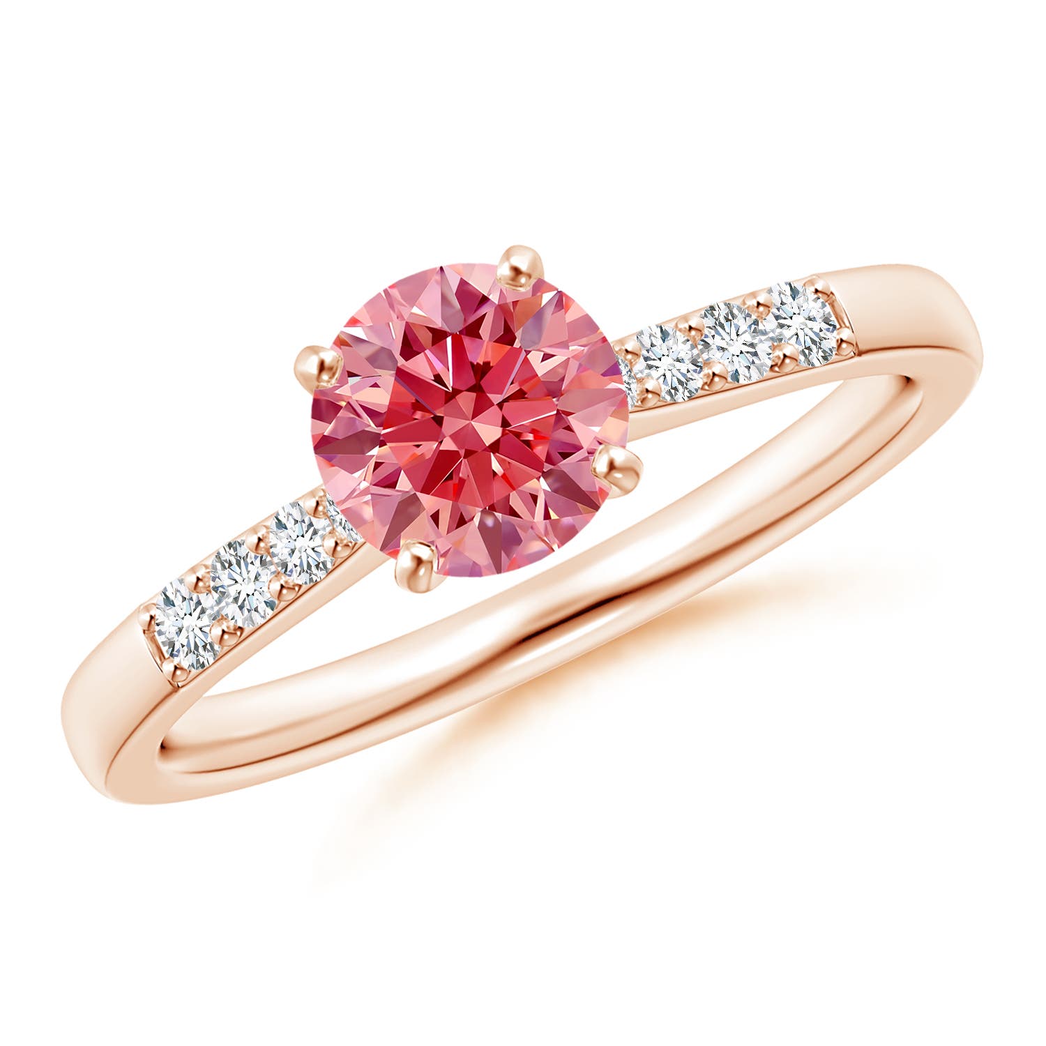 6.1mm Labgrown Solitaire Lab-Grown Fancy Intense Pink Diamond Tapered Shank Engagement Ring with Accents in Rose Gold