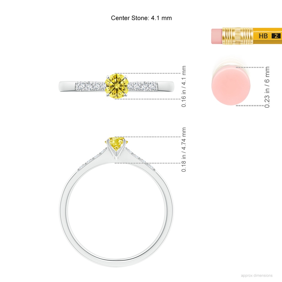 4.1mm Labgrown Solitaire Lab-Grown Fancy Intense Yellow Diamond Tapered Shank Engagement Ring with Accents in P950 Platinum ruler