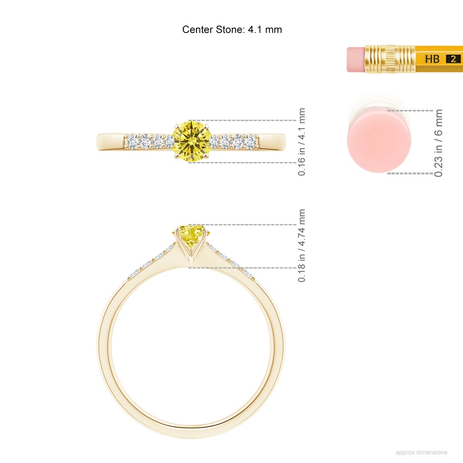 4.1mm Labgrown Solitaire Lab-Grown Fancy Intense Yellow Diamond Tapered Shank Engagement Ring with Accents in Yellow Gold ruler