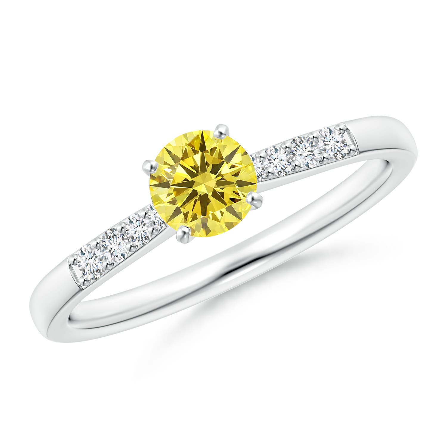 4.9mm Labgrown Solitaire Lab-Grown Fancy Intense Yellow Diamond Tapered Shank Engagement Ring with Accents in White Gold