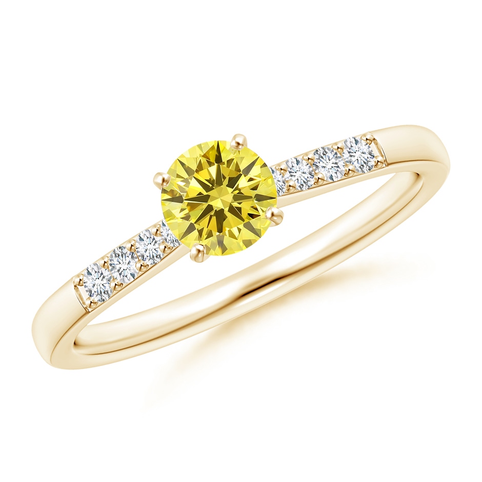 4.9mm Labgrown Solitaire Lab-Grown Fancy Intense Yellow Diamond Tapered Shank Engagement Ring with Accents in Yellow Gold 
