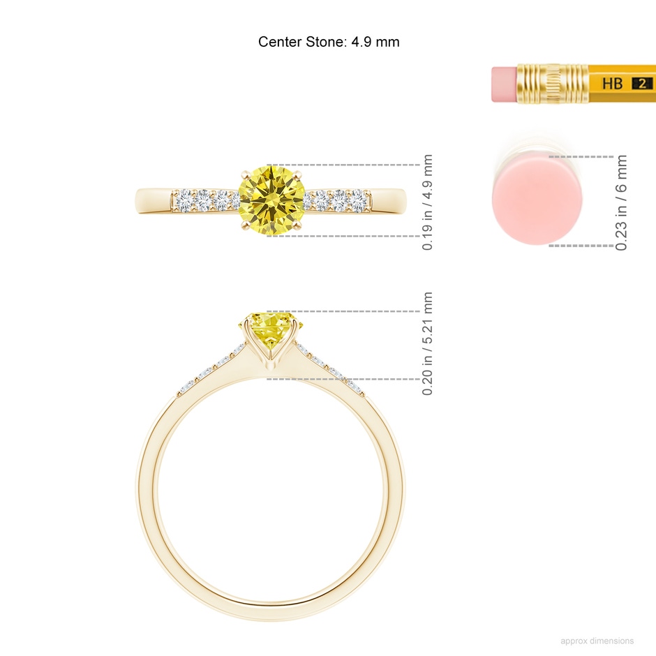4.9mm Labgrown Solitaire Lab-Grown Fancy Intense Yellow Diamond Tapered Shank Engagement Ring with Accents in Yellow Gold ruler
