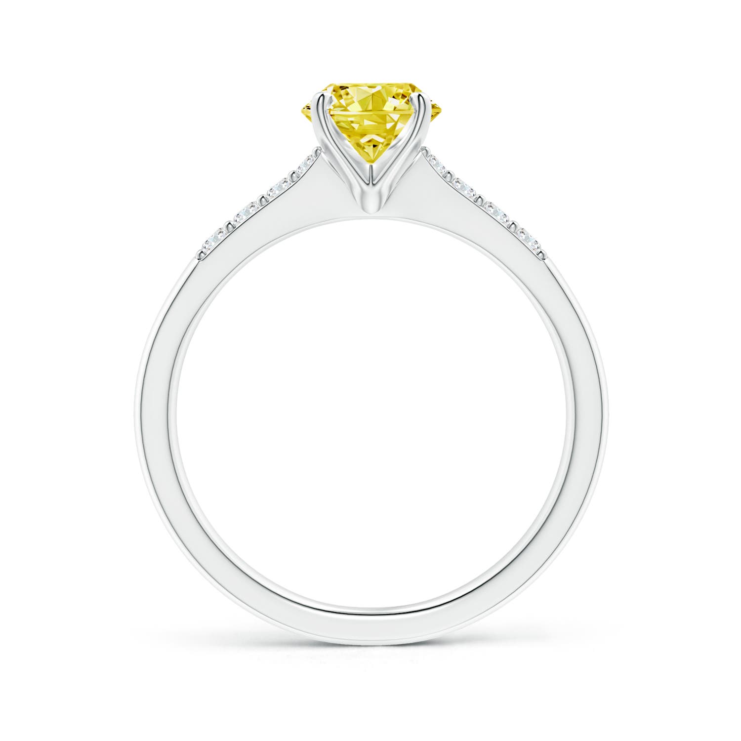 5.6mm Labgrown Solitaire Lab-Grown Fancy Intense Yellow Diamond Tapered Shank Engagement Ring with Accents in White Gold