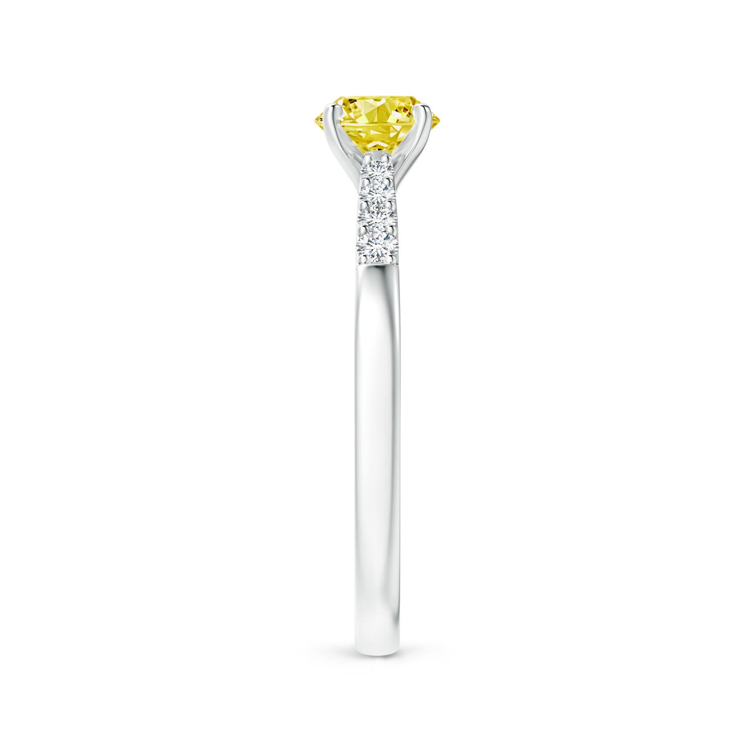 5.6mm Labgrown Solitaire Lab-Grown Fancy Intense Yellow Diamond Tapered Shank Engagement Ring with Accents in White Gold - side 3