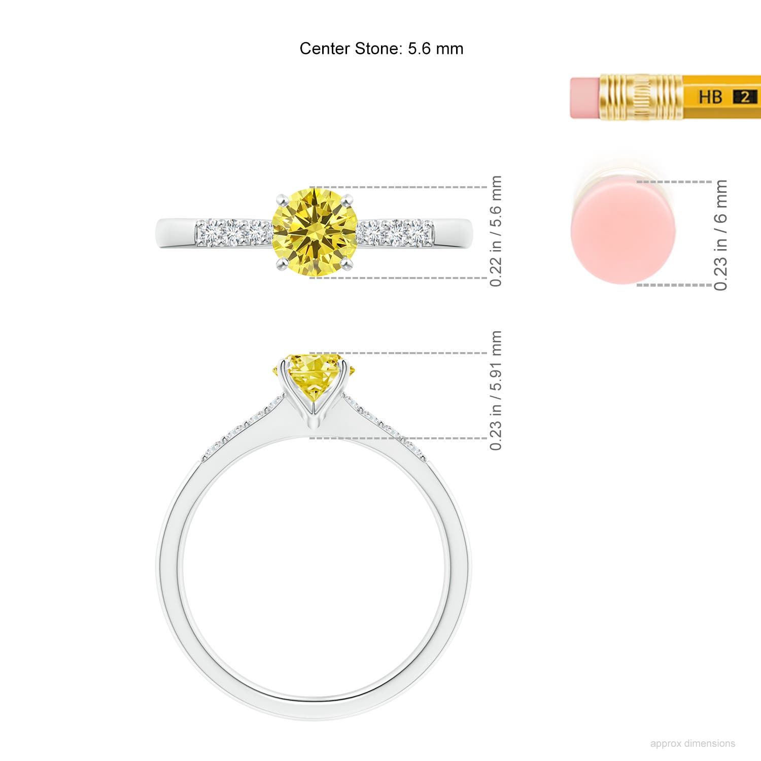 5.6mm Labgrown Solitaire Lab-Grown Fancy Intense Yellow Diamond Tapered Shank Engagement Ring with Accents in White Gold - ruler