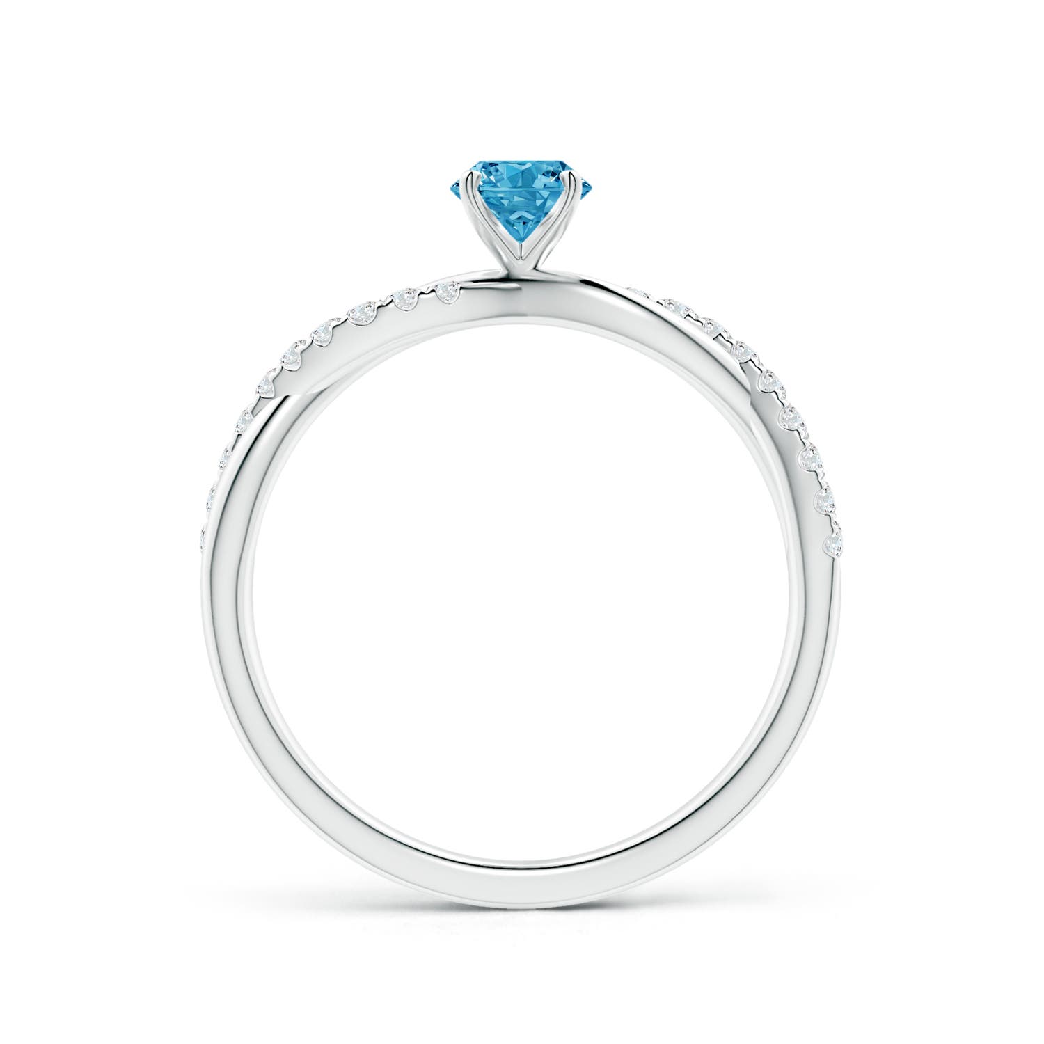 4.5mm Labgrown Solitaire Lab-Grown Fancy Intense Blue Diamond Twist Shank Engagement Ring with Accents in 18K White Gold
