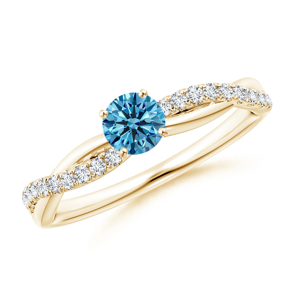 4.5mm Labgrown Solitaire Lab-Grown Fancy Intense Blue Diamond Twist Shank Engagement Ring with Accents in Yellow Gold