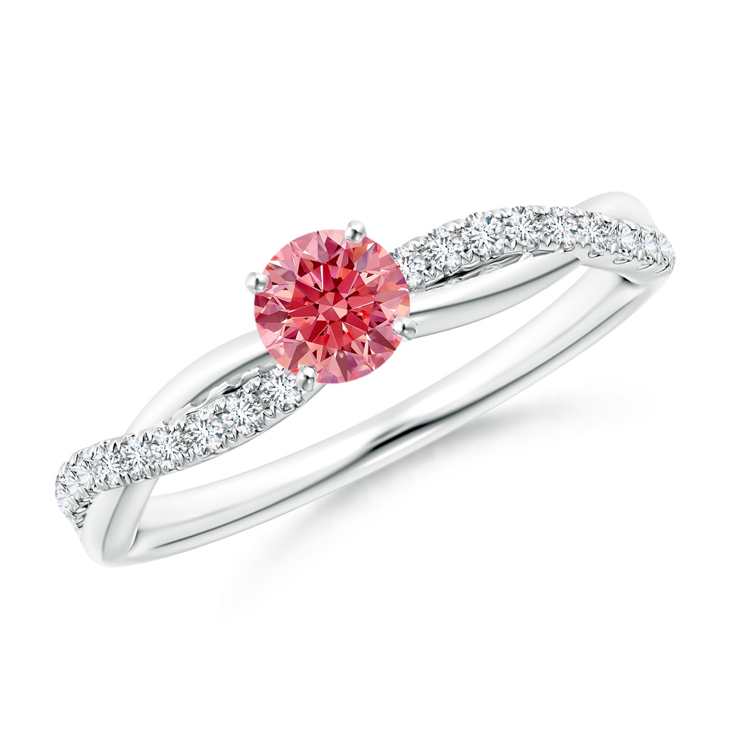 4.5mm Labgrown Solitaire Lab-Grown Fancy Intense Pink Diamond Twist Shank Engagement Ring with Accents in P950 Platinum