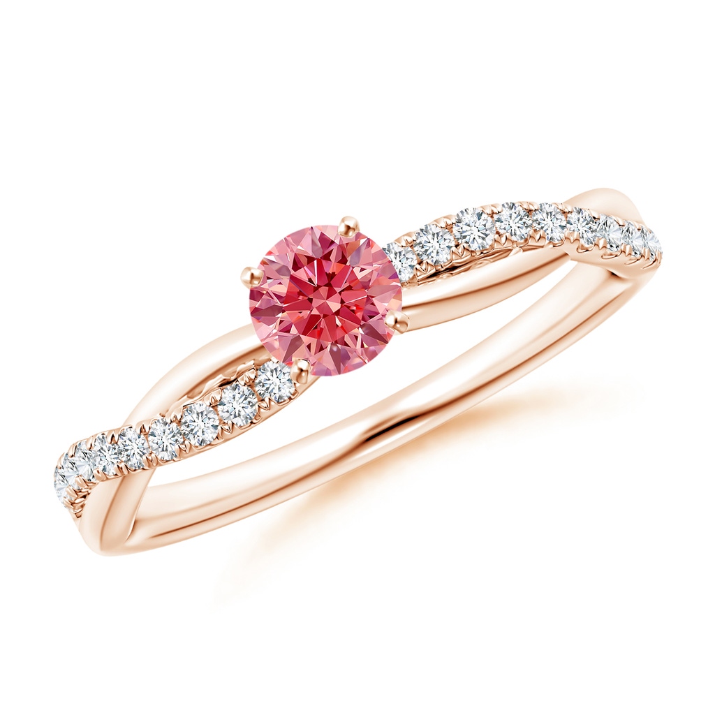 4.5mm Labgrown Solitaire Lab-Grown Fancy Intense Pink Diamond Twist Shank Engagement Ring with Accents in Rose Gold